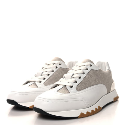 Hermes Canvas Calfskin Mens Trail Sneakers 42 Prunoir White 3 of 9