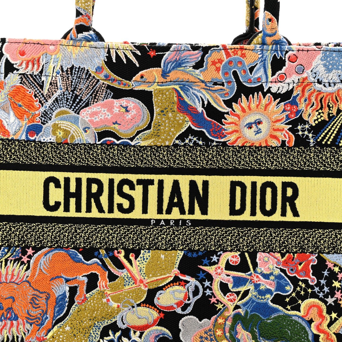 Canvas Zodiac Fantastico Embroidered Medium Book Tote Black Multicolor