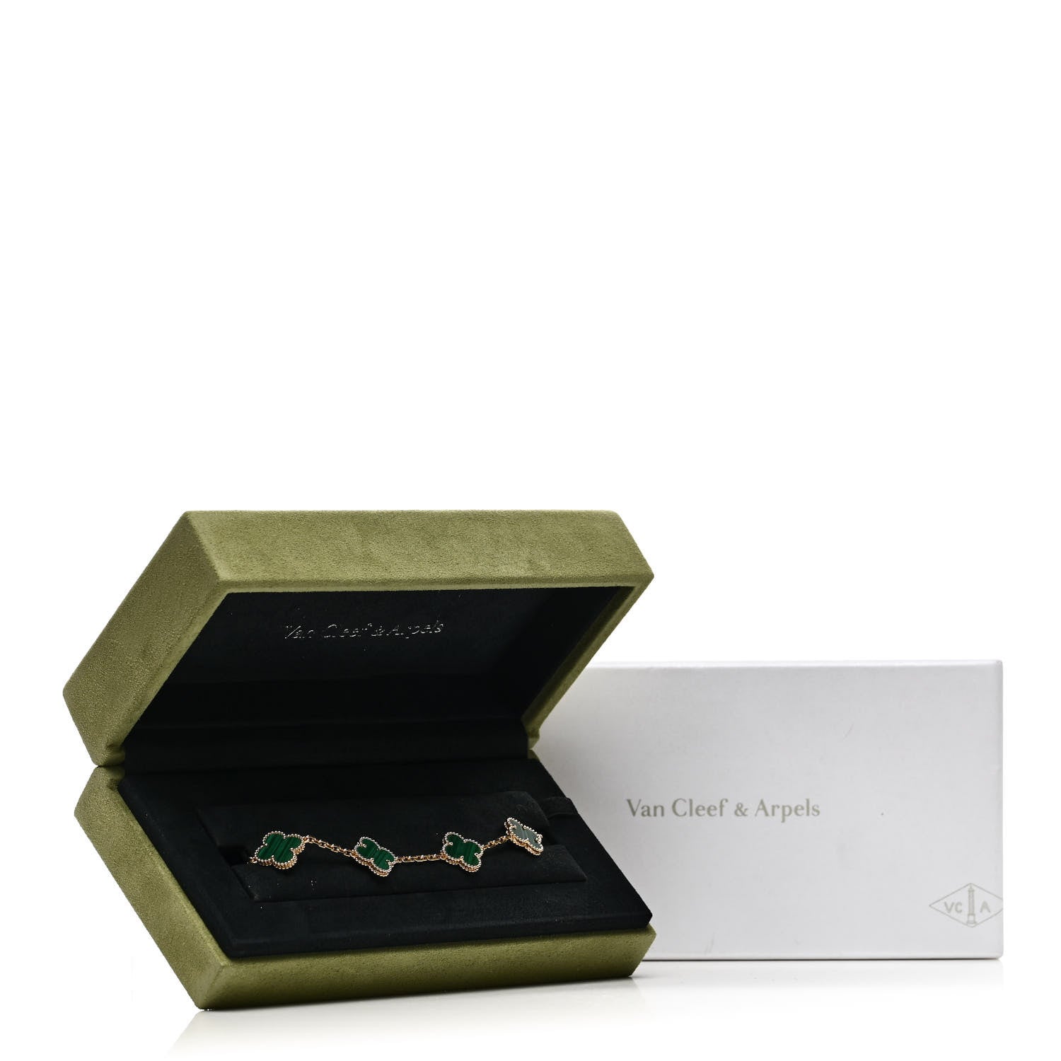 Van Cleef & Arpels 18K Yellow Gold Malachite 5 Motifs Vintage Alhambra Bracelet 5 of 5