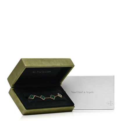 Van Cleef & Arpels 18K Yellow Gold Malachite 5 Motifs Vintage Alhambra Bracelet 5 of 5