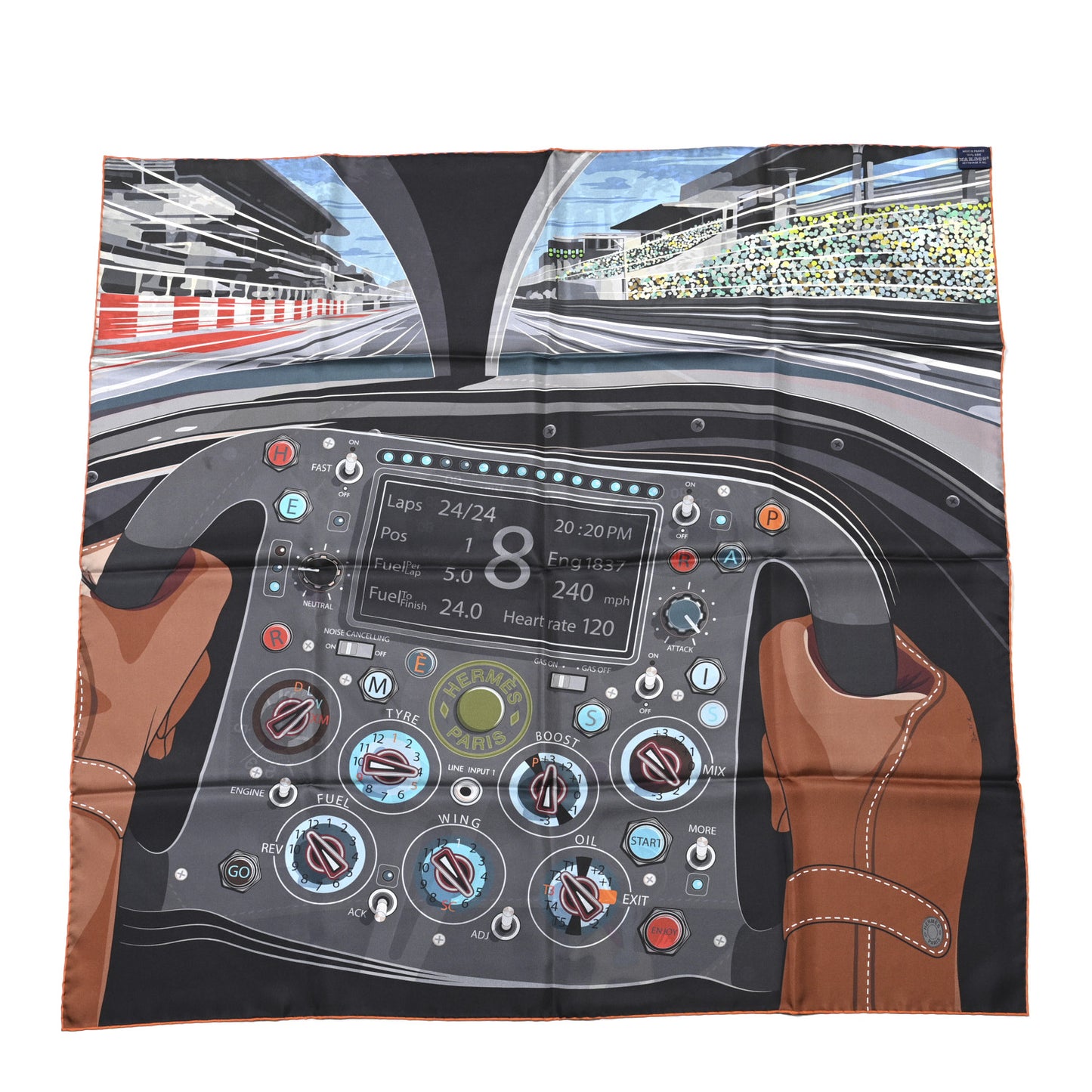 Silk Double Face Formula One Scarf 90 Vert De Gris Marine