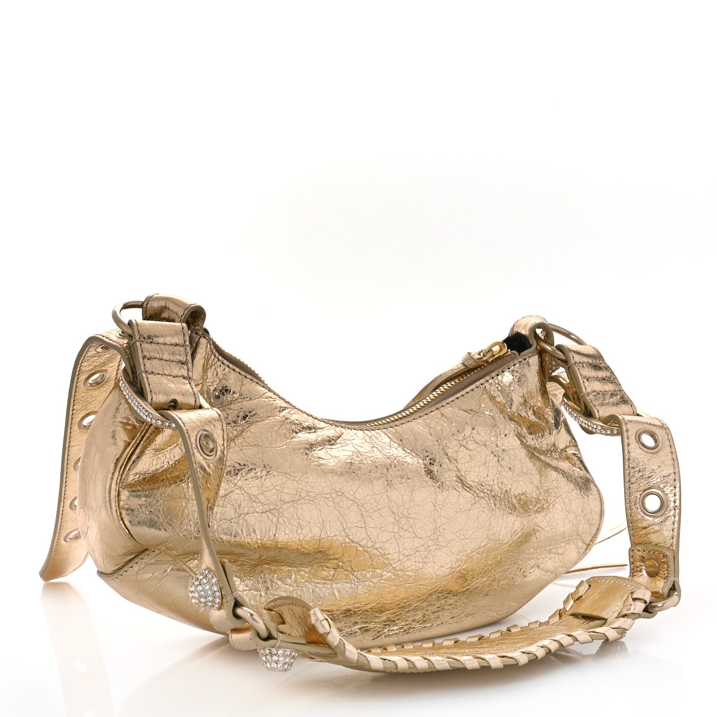 Metallic Agneau Arena Crystal Le Cagole Shoulder Bag XS Light Gold