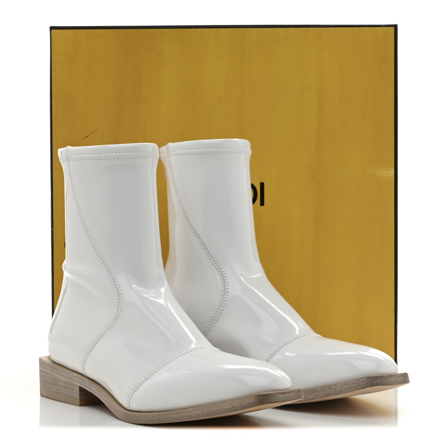Fendi Glossy Neoprene FFrame Low Ankle Boots 37.5 White 1773135
