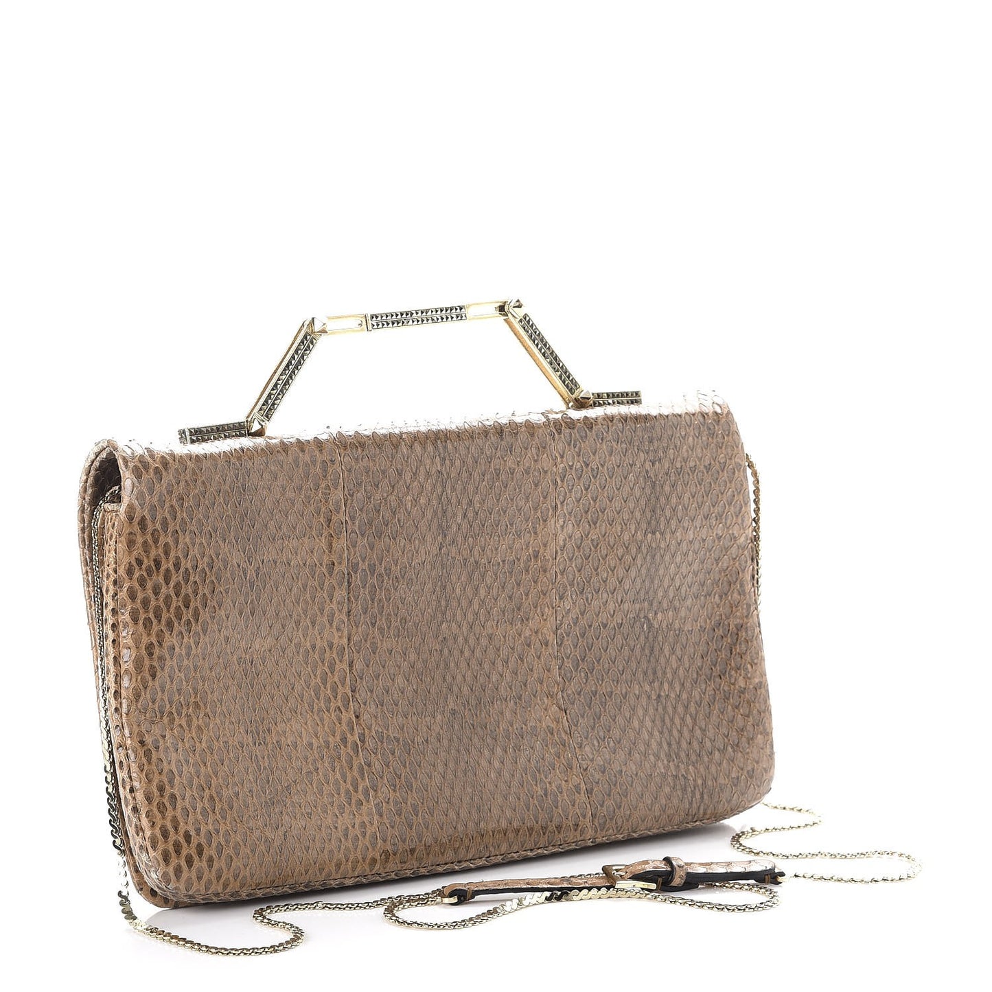 Python Crystal Rockstud Shoulder Bag Beige