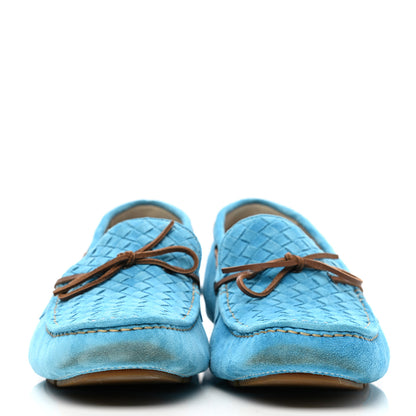 Bottega Veneta Suede Intrecciato Wave Driver Moccasin Loafers 44 Light Blue 2 of 9