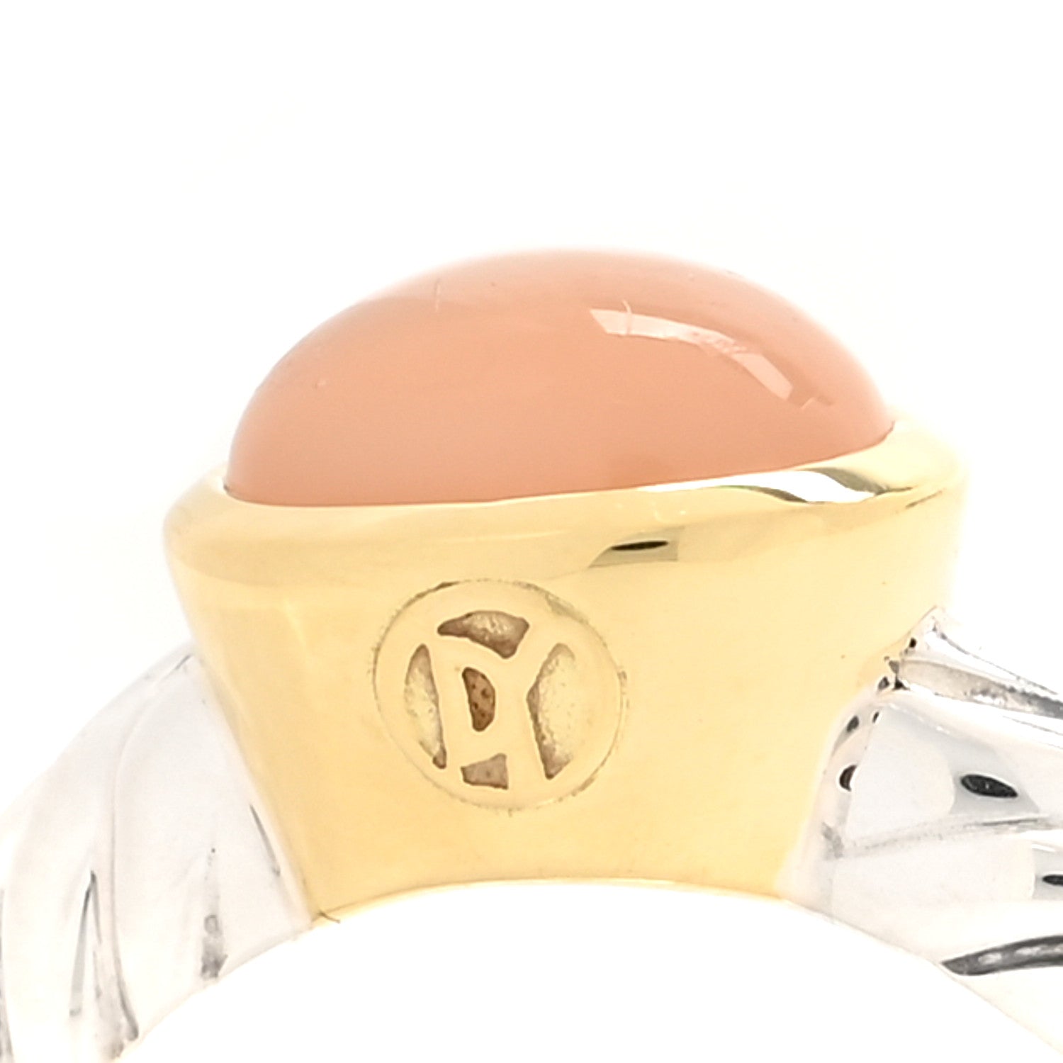 David Yurman Sterling Silver 18K Yellow Gold Pink Moonstone 8mm Noblesse Ring 51 5.75 5 of 5