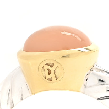 David Yurman Sterling Silver 18K Yellow Gold Pink Moonstone 8mm Noblesse Ring 51 5.75 5 of 5
