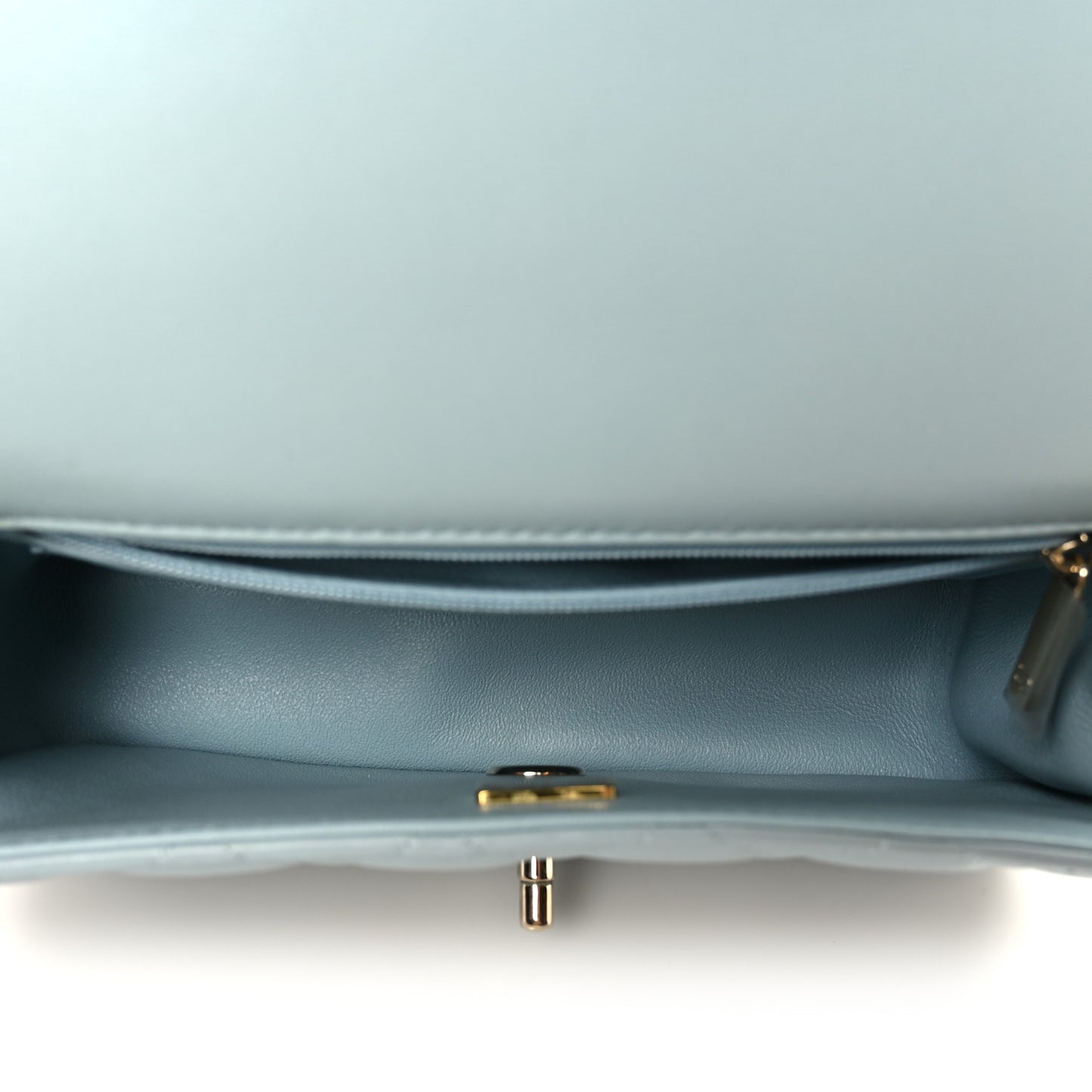 Lambskin Quilted Mini Top Handle Rectangular Flap Light Blue