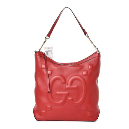 Gucci Apollo Calfskin GG Dadini Embroidered Chain Hobo Hibiscus Red 1 of 9