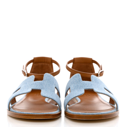 Hermes Denim Santorini Sandals 38 Bleu Clair 2 of 9