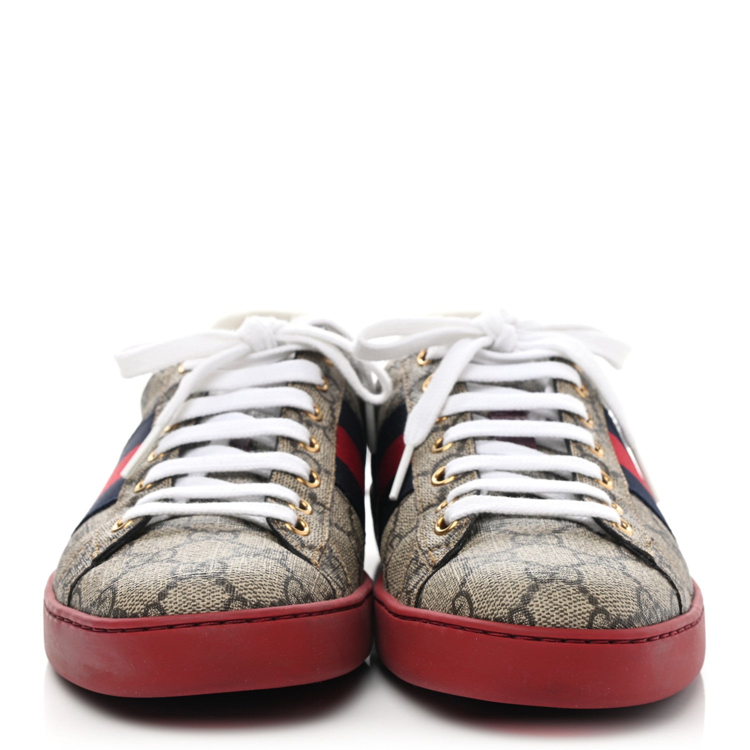 Gucci GG Supreme Monogram Ayers Mens New Ace Low-Top Sneaker 7 Beige Red 3 of 32