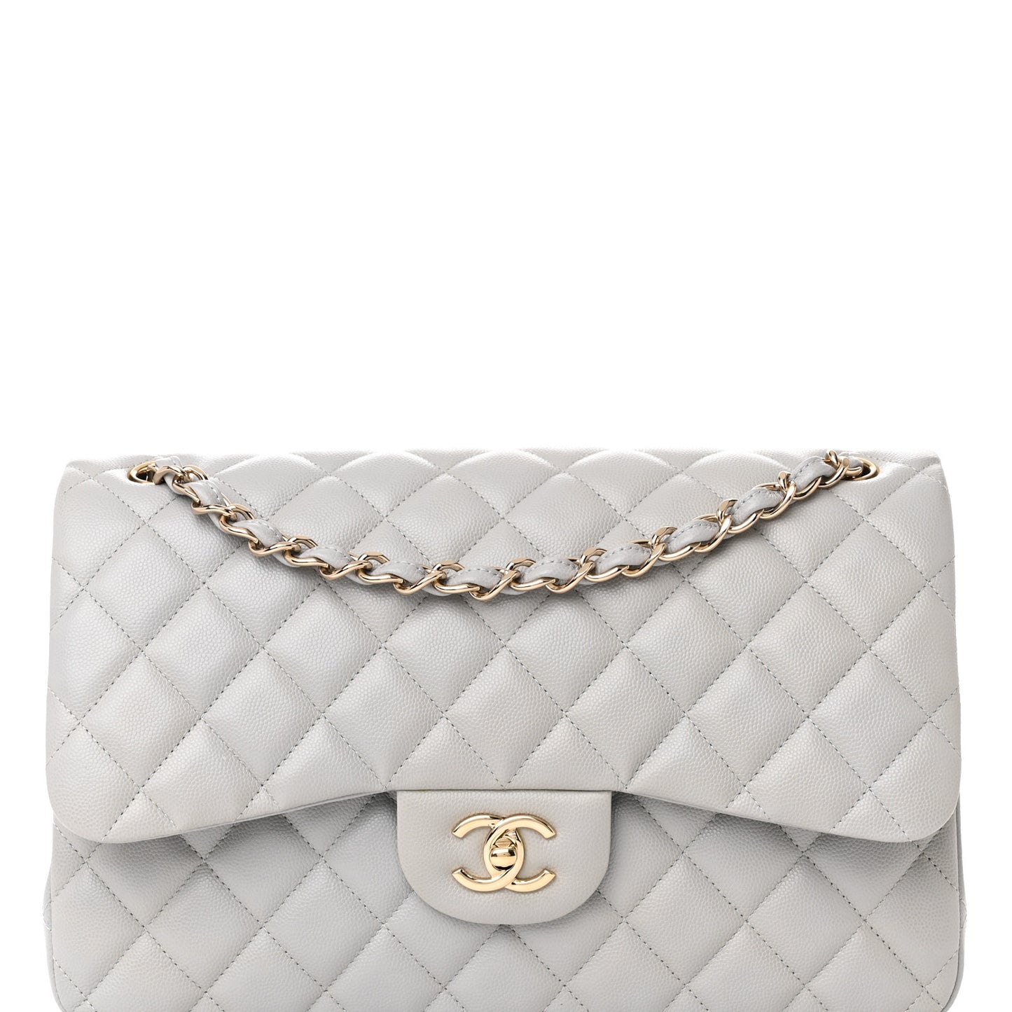 Caviar Quilted Jumbo Double Flap Grey