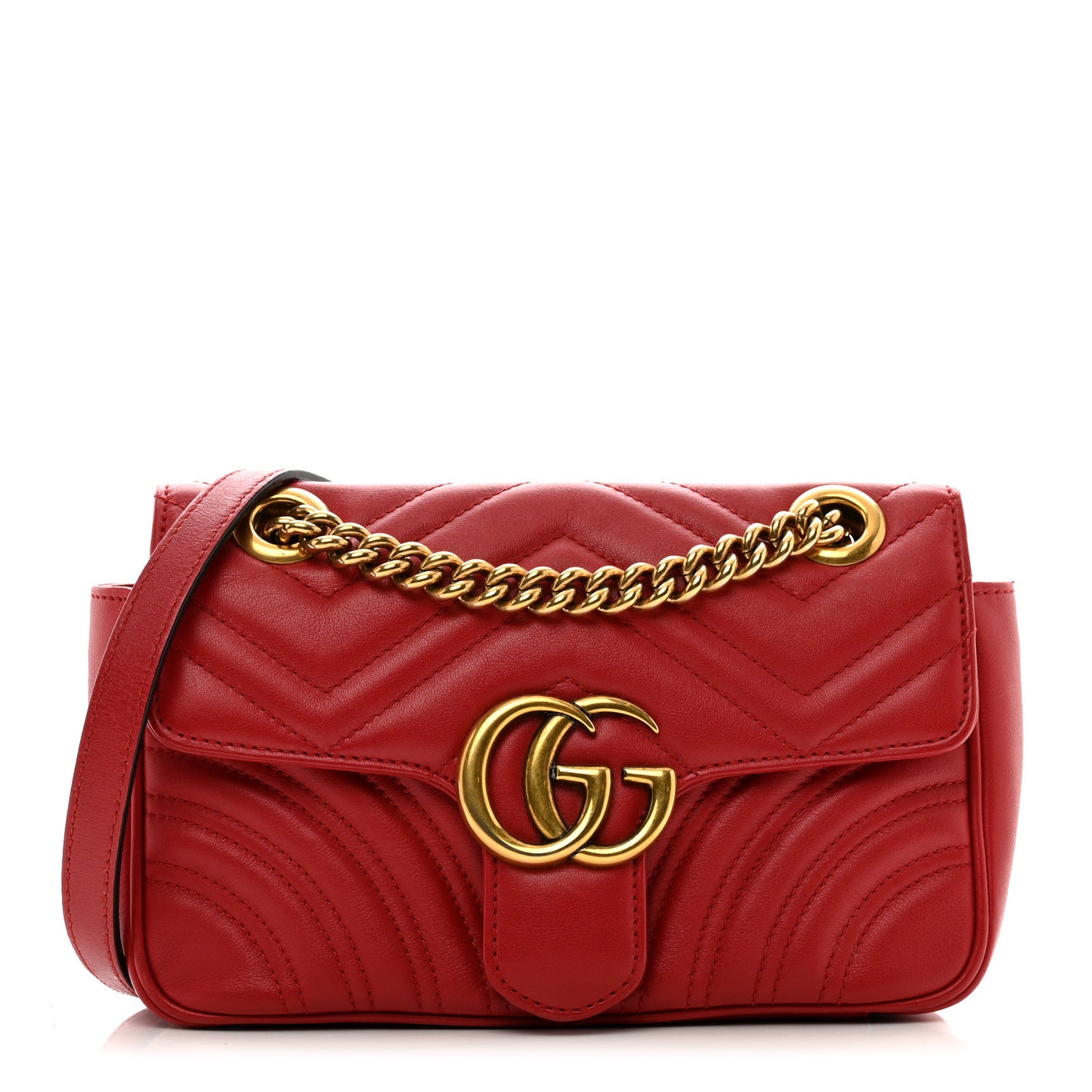 Calfskin Matelasse Mini GG Marmont Shoulder Bag Hibiscus Red