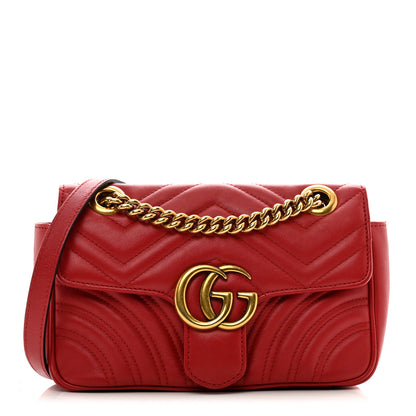 Gucci Calfskin Matelasse Mini GG Marmont Shoulder Bag Hibiscus Red 1 of 11