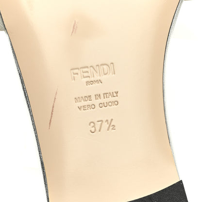 Fendi Laminated Goatskin Baguette Crystal Embroidered Signature Flat Slide Sandals 37.5 Silver 6 of 7