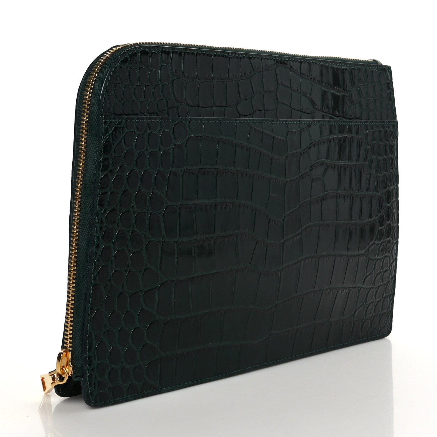 Versace Crocodile Embossed Calfskin Medusa Small Zip Clutch Bottle Green 3 of 8