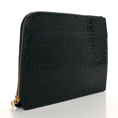 Versace Crocodile Embossed Calfskin Medusa Small Zip Clutch Bottle Green 3 of 8