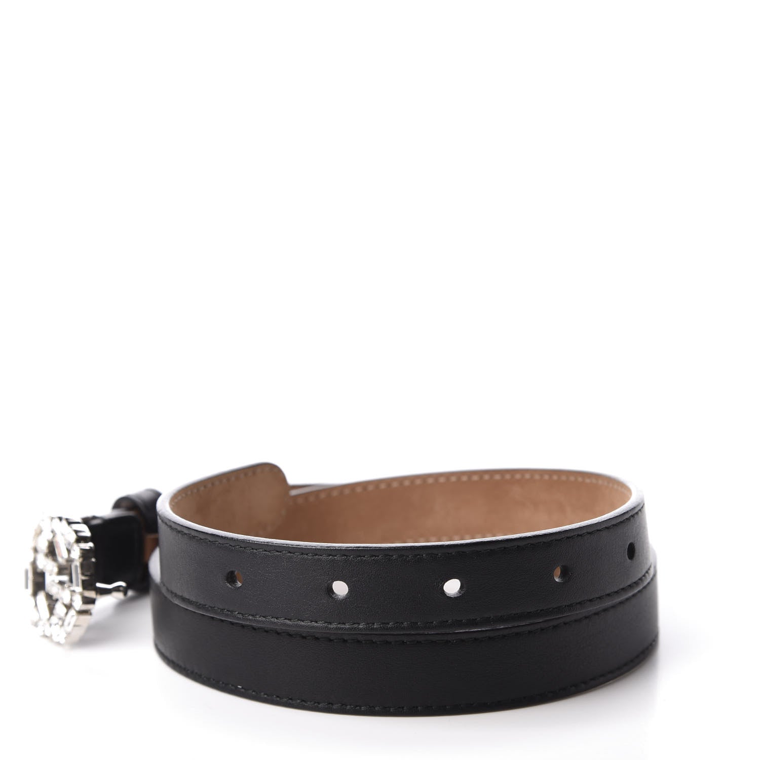Gucci Calfskin Crystal Interlocking G Belt 65 26 Black 4 of 6