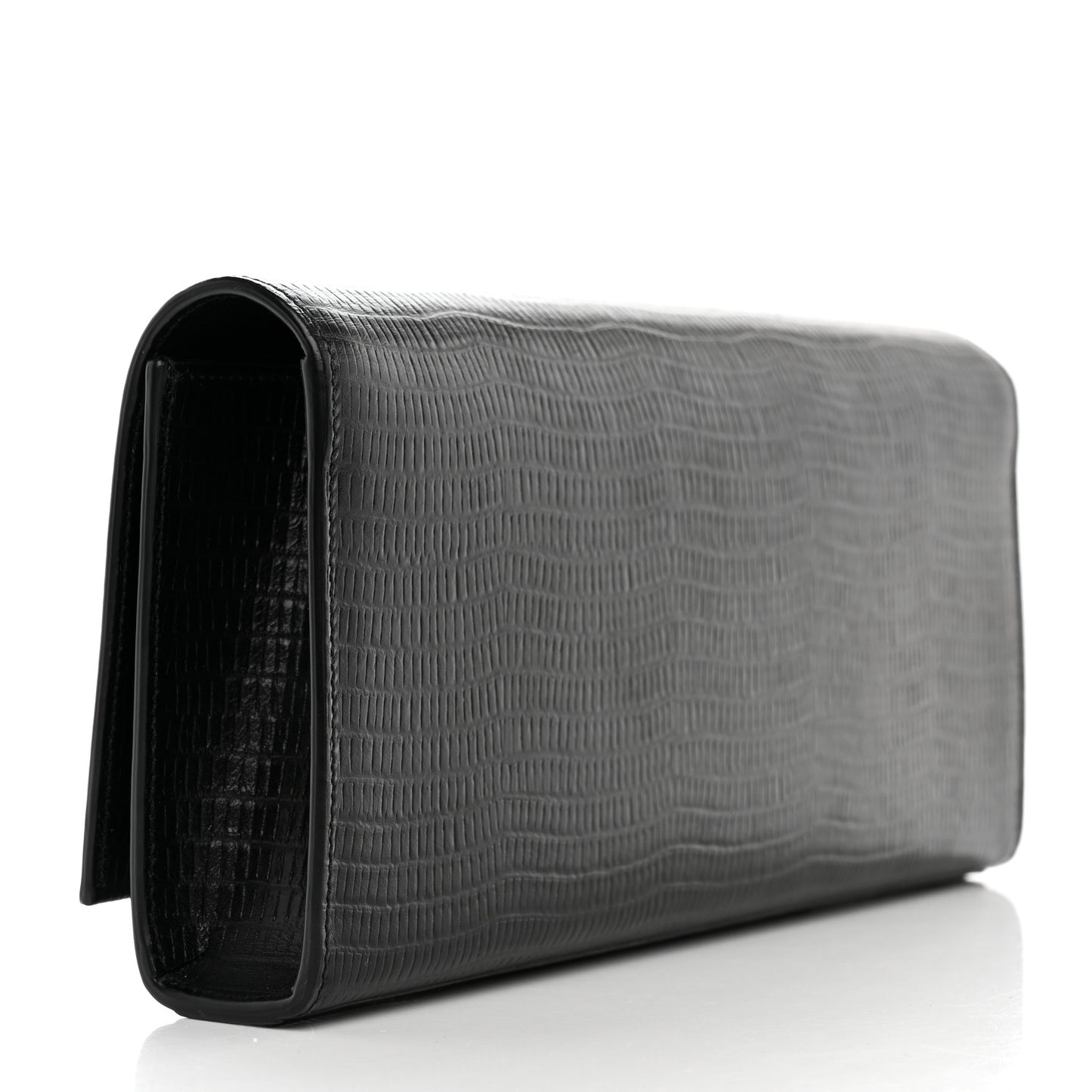 Calfskin Lizard Embossed Classic Monogram Tassel Clutch Black