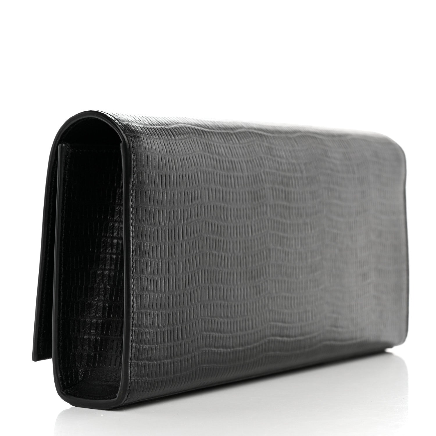 Saint Laurent Calfskin Lizard Embossed Classic Monogram Tassel Clutch Black 3 of 6