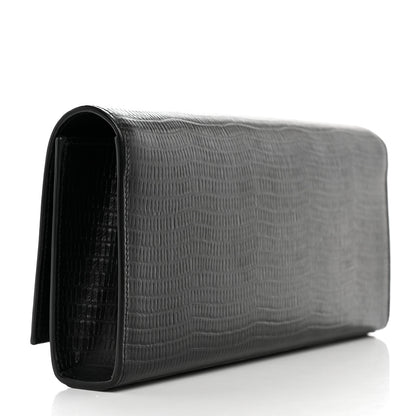Saint Laurent Calfskin Lizard Embossed Classic Monogram Tassel Clutch Black 3 of 6