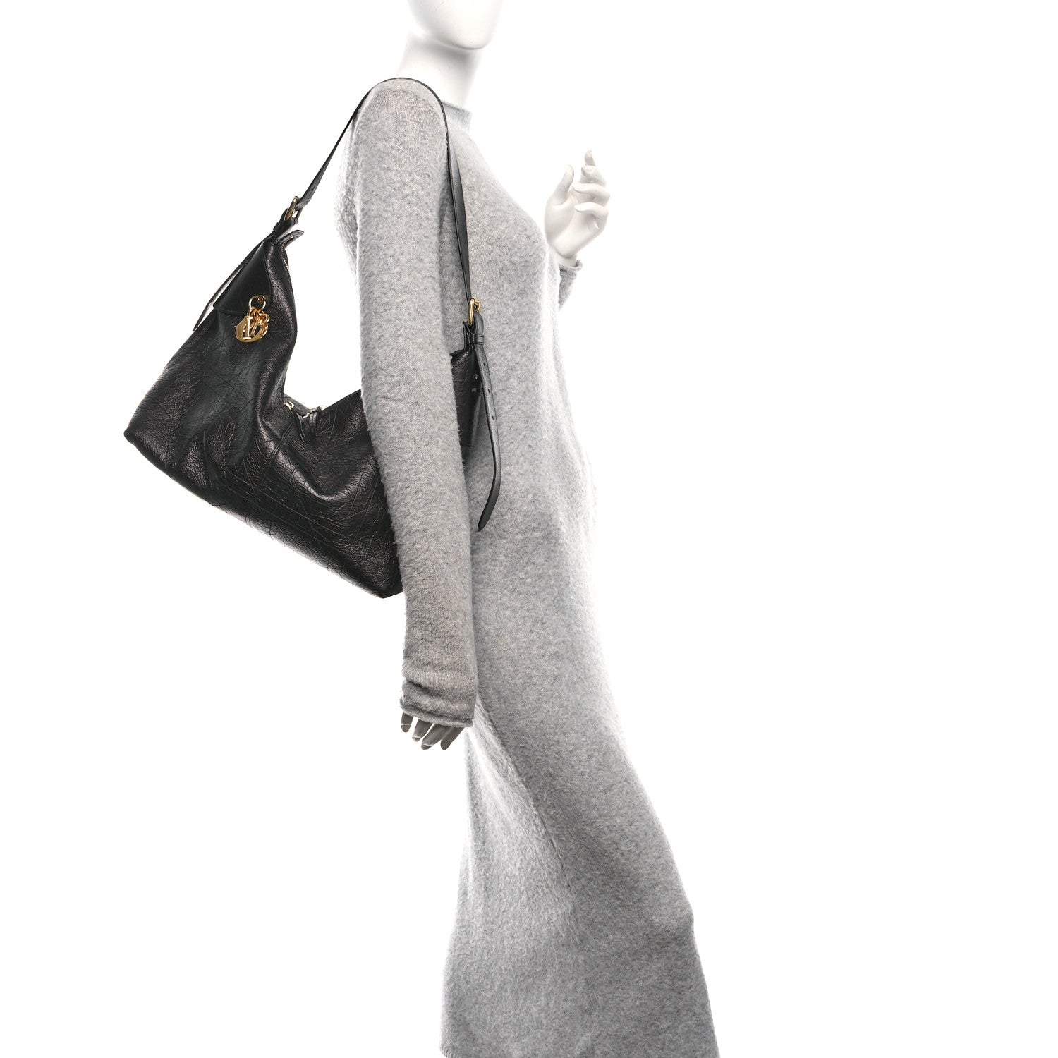 Christian Dior Crinkled Calfskin Macrocannage Large Voyage Bag Black 2 of 9