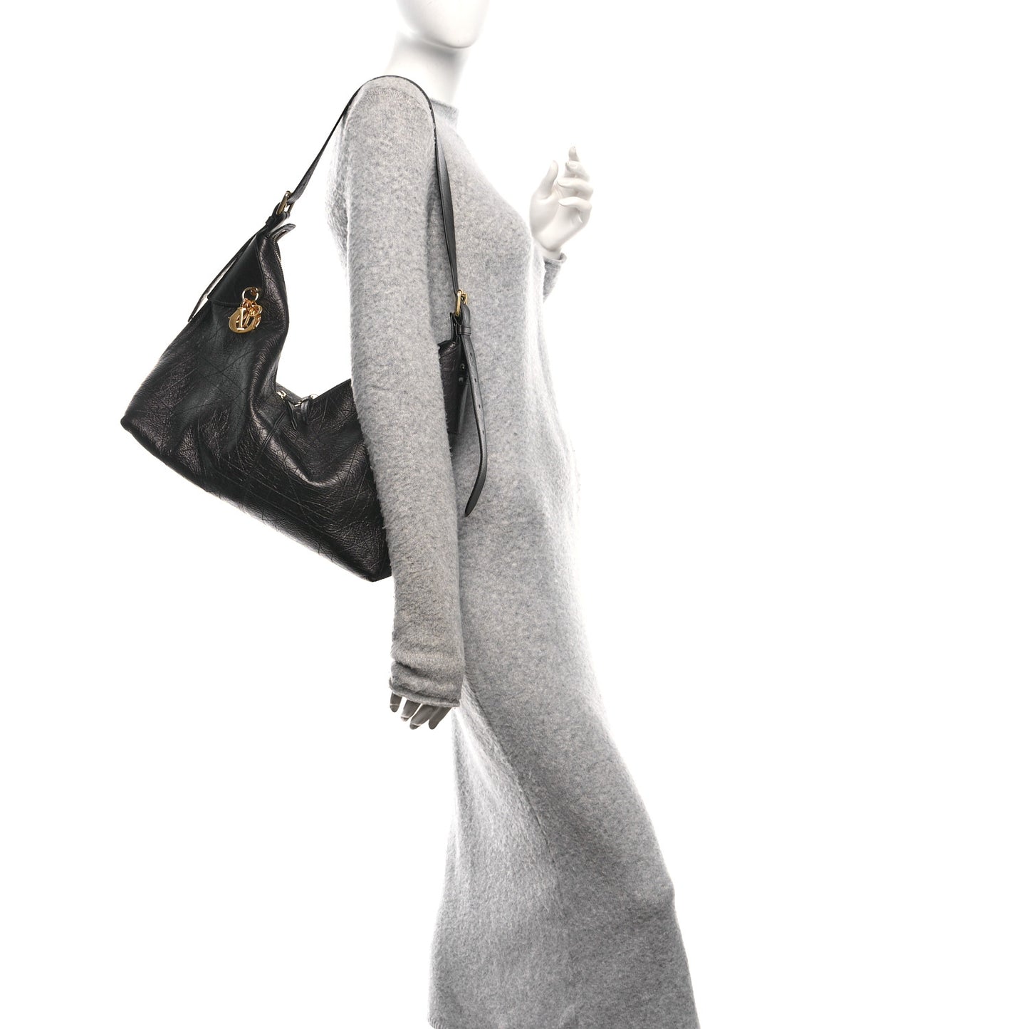 Crinkled Calfskin Macrocannage Large Voyage Bag Black
