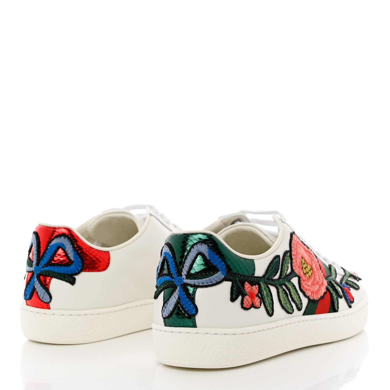 Gucci Calfskin Web Floral Embroidered Womens Ace Sneakers 35.5 White 4 of 9