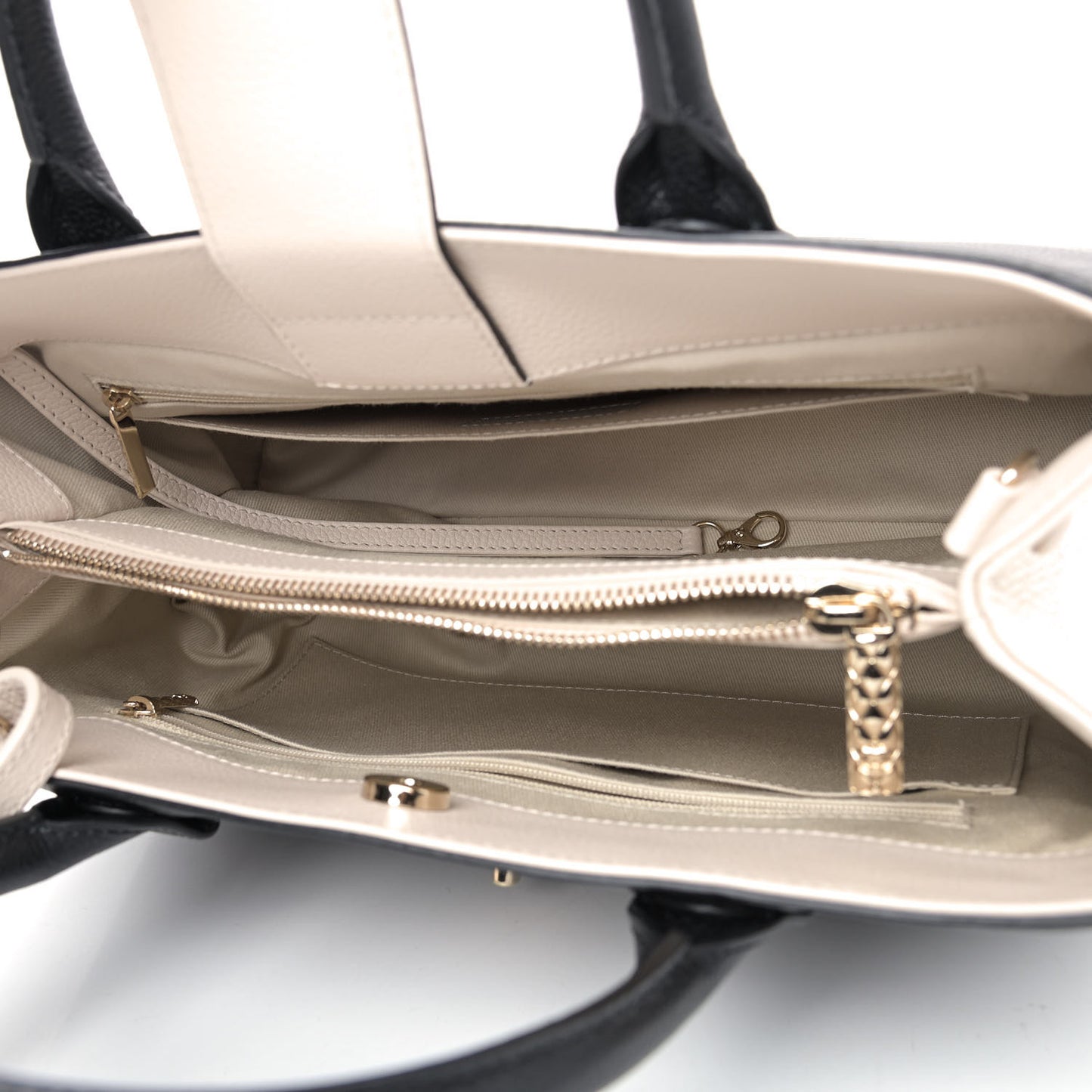 Grained Calfskin Small Bi-Color Neo Executive Shopper Tote Black Beige