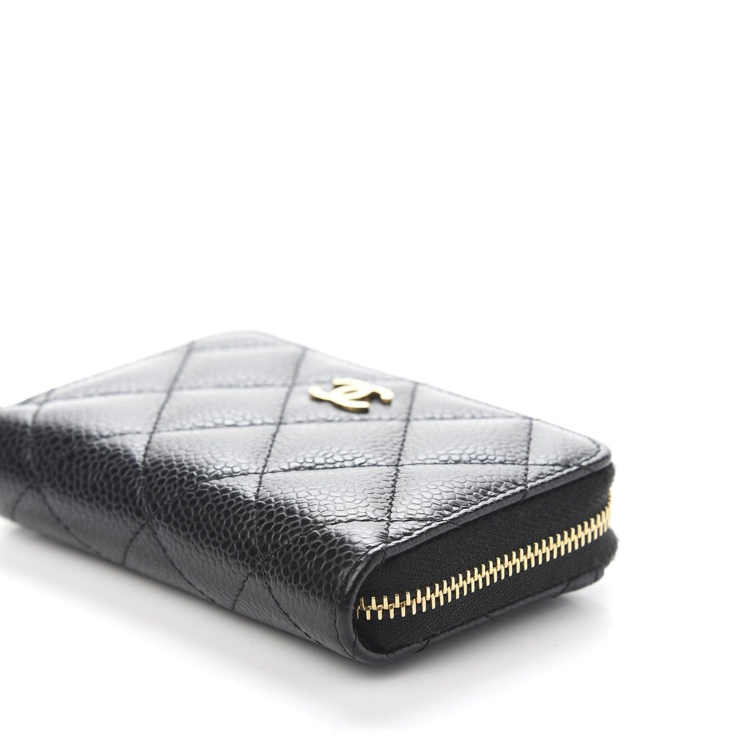 Caviar Quilted Zip Card Holder Black