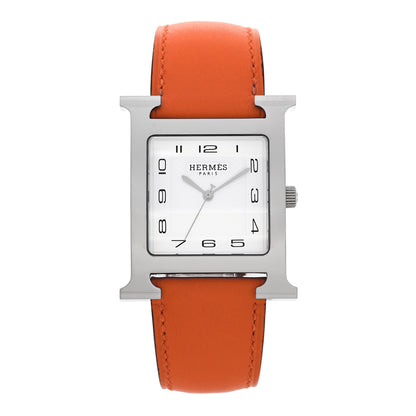 Hermes Stainless Steel Swift 30.5mm Heure H Hour Quartz Watch Orange 1 of 5