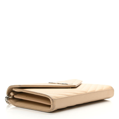 Saint Laurent Grain De Poudre Matelasse Chevron Monogram Chain Wallet Nude Powder 4 of 12