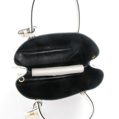 Prada Saffiano Cuir Small Double Bag Talco Nero Black 5 of 8