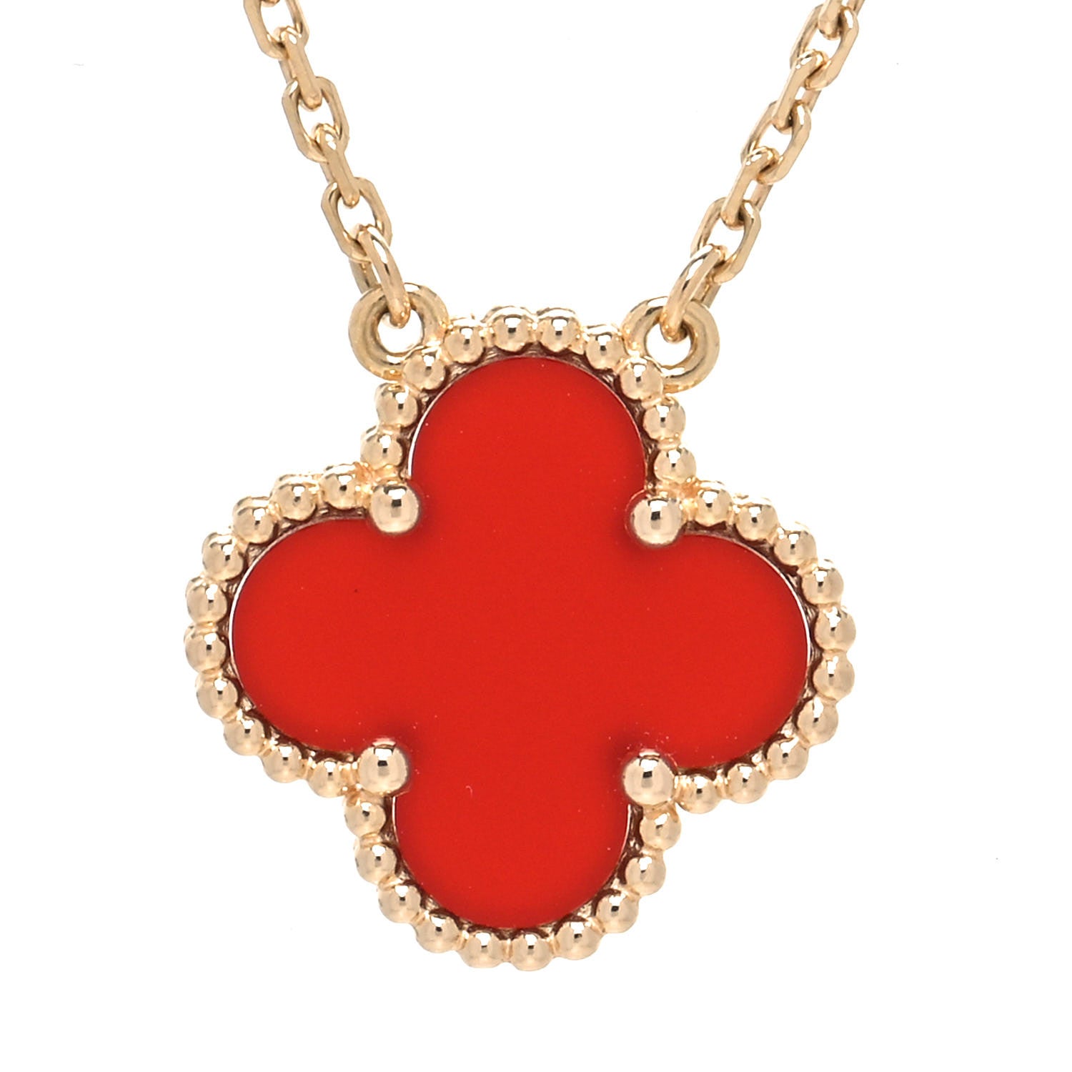 Van Cleef & Arpels 18K Yellow Gold Carnelian Vintage Alhambra Pendant Necklace 4 of 8