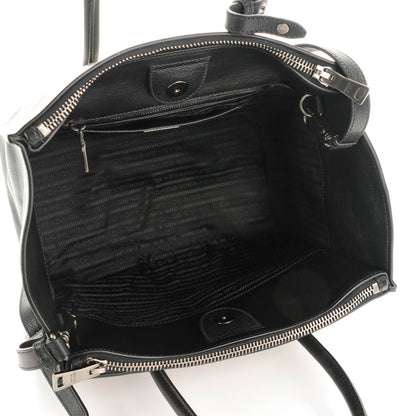 Prada Glace Calf Bi-Color Twin Pocket Tote Pomice Black 5 of 9