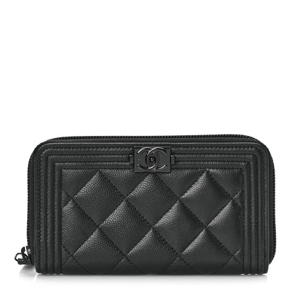 Chanel Caviar Quilted Small Boy Zip Around Wallet So Black 1 of 10