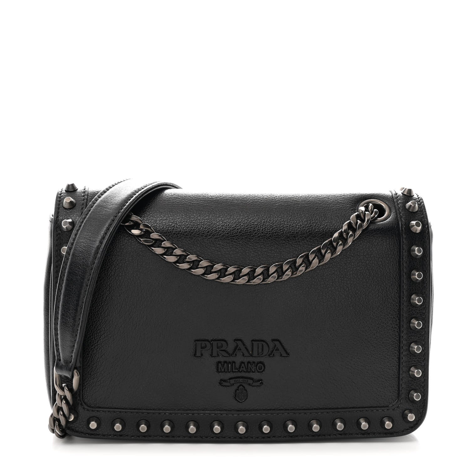 Prada Glace Calfskin Studded Crossbody Black 1 of 10