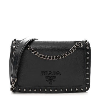 Prada Glace Calfskin Studded Crossbody Black 1 of 10