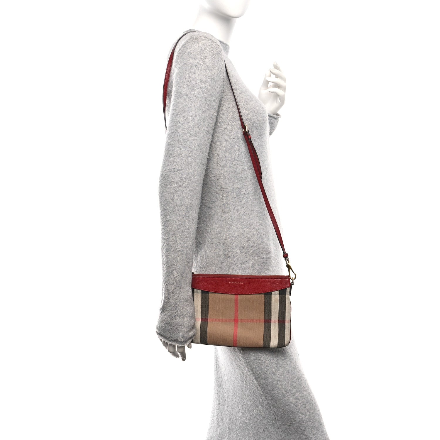 Burberry House Check Derby Peyton Crossbody Clutch Bag Red 2 of 11