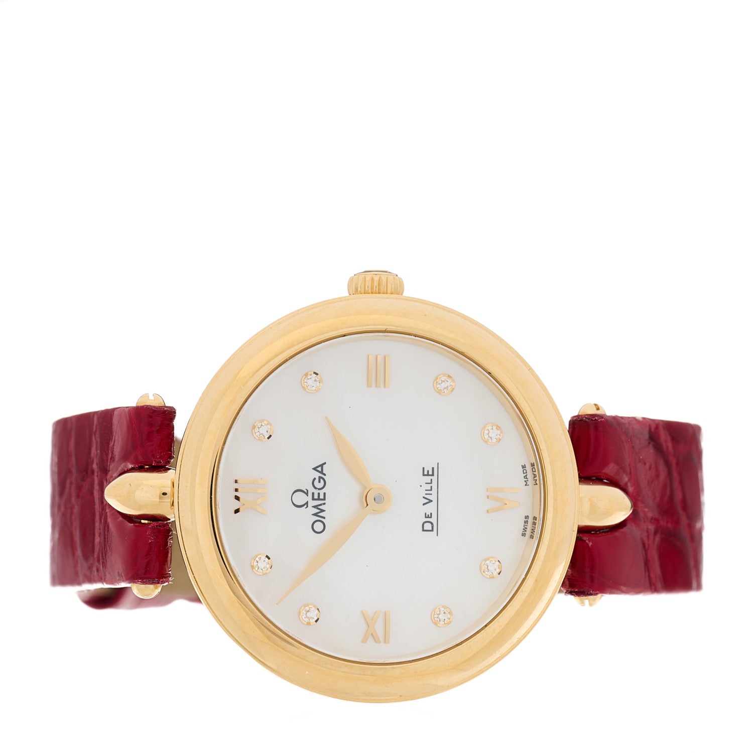 Omega 18K Yellow Gold Alligator Diamond Mother of Pearl 27mm De Ville Prestige Quartz Watch 424.53.27.60.55.001 2 of 4