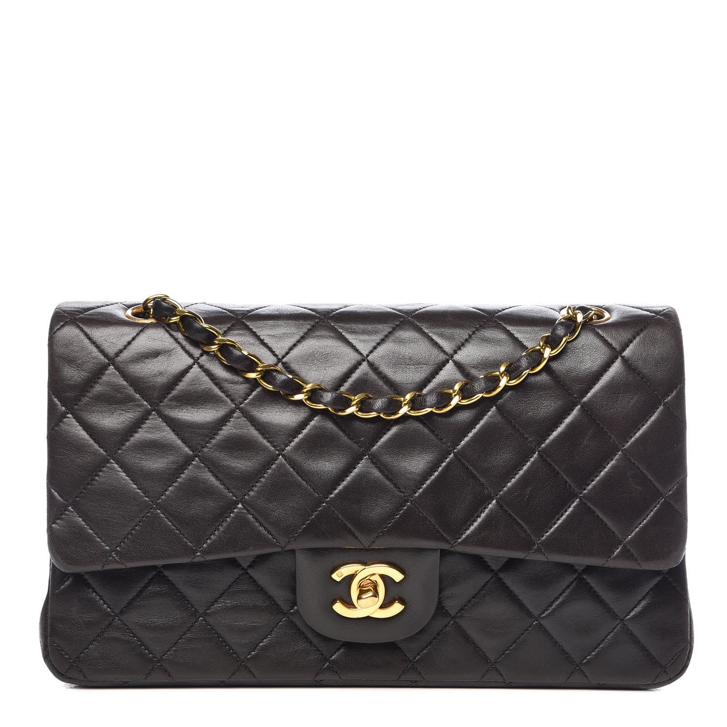 Lambskin Quilted Medium Double Flap Black