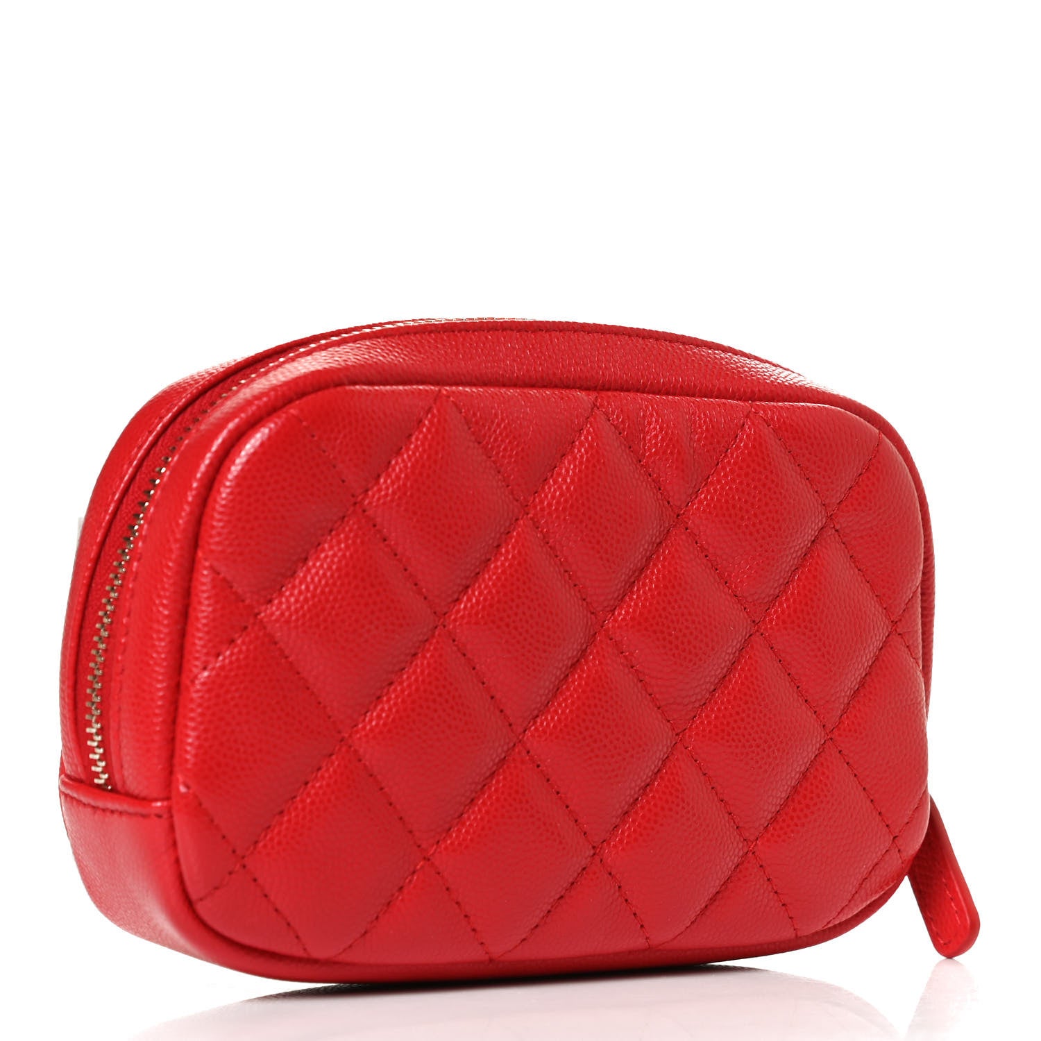 Chanel Caviar Quilted Small Curvy Pouch Cosmetic Case Red 3 of 12
