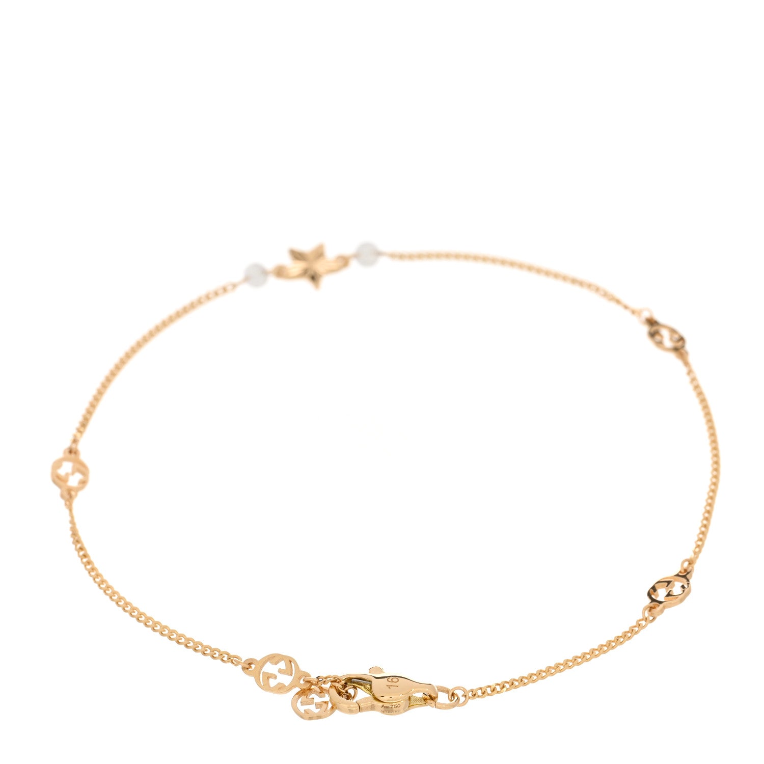 Gucci 18K Yellow Gold Diamond Star GG Station Bracelet 2 of 3