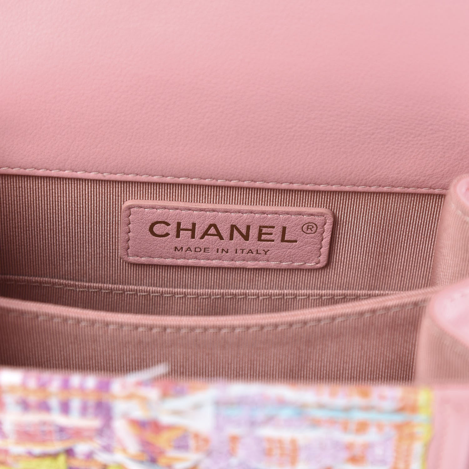 Chanel Calfskin Tweed Quilted North South Boy Flap Pink 6 of 12