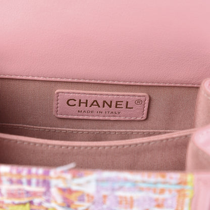 Chanel Calfskin Tweed Quilted North South Boy Flap Pink 6 of 12