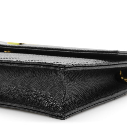 Saint Laurent Grain De Poudre Matelasse Chevron Monogram Envelope Chain Wallet Black 10 of 10