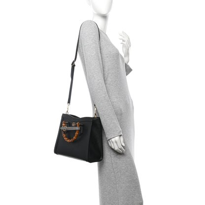 Gucci Textured Dollar Calfskin Web Small Diana Tote Bag Black Dusty Grey 2 of 9