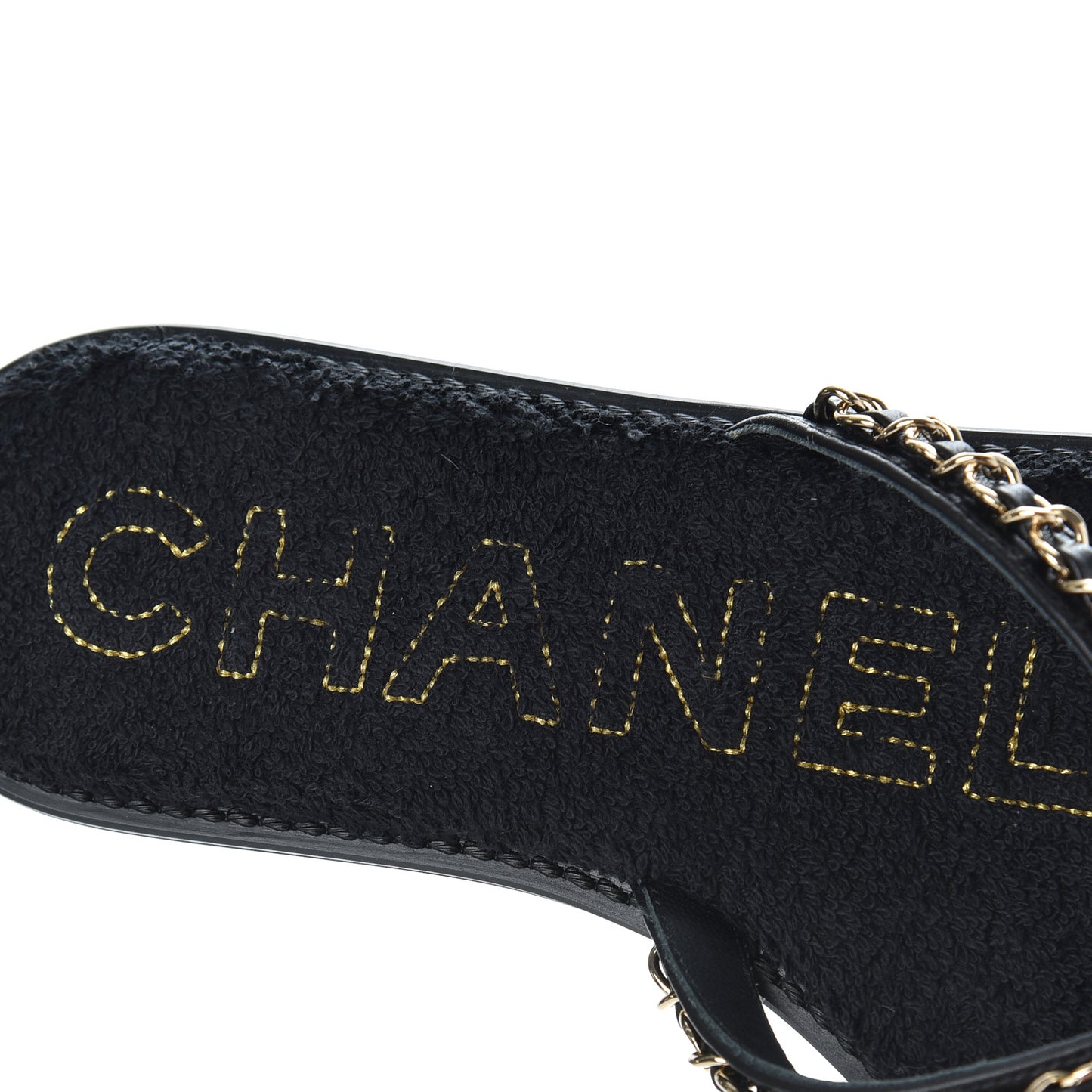 Lambskin CC Chain Thong Sandals 38 Black