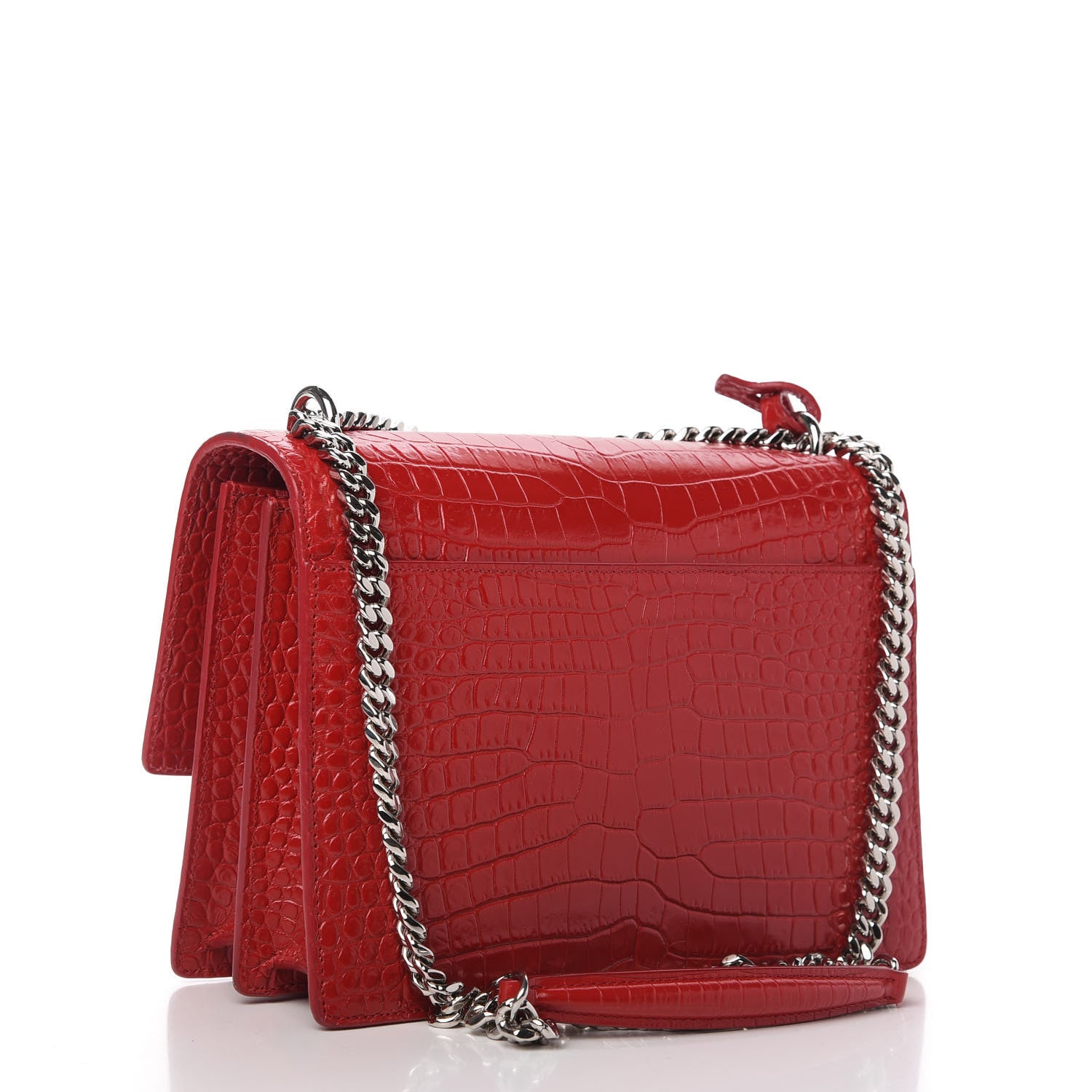 Saint Laurent Calfskin Crocodile Embossed Medium Monogram Sunset Rouge Eros 3 of 9