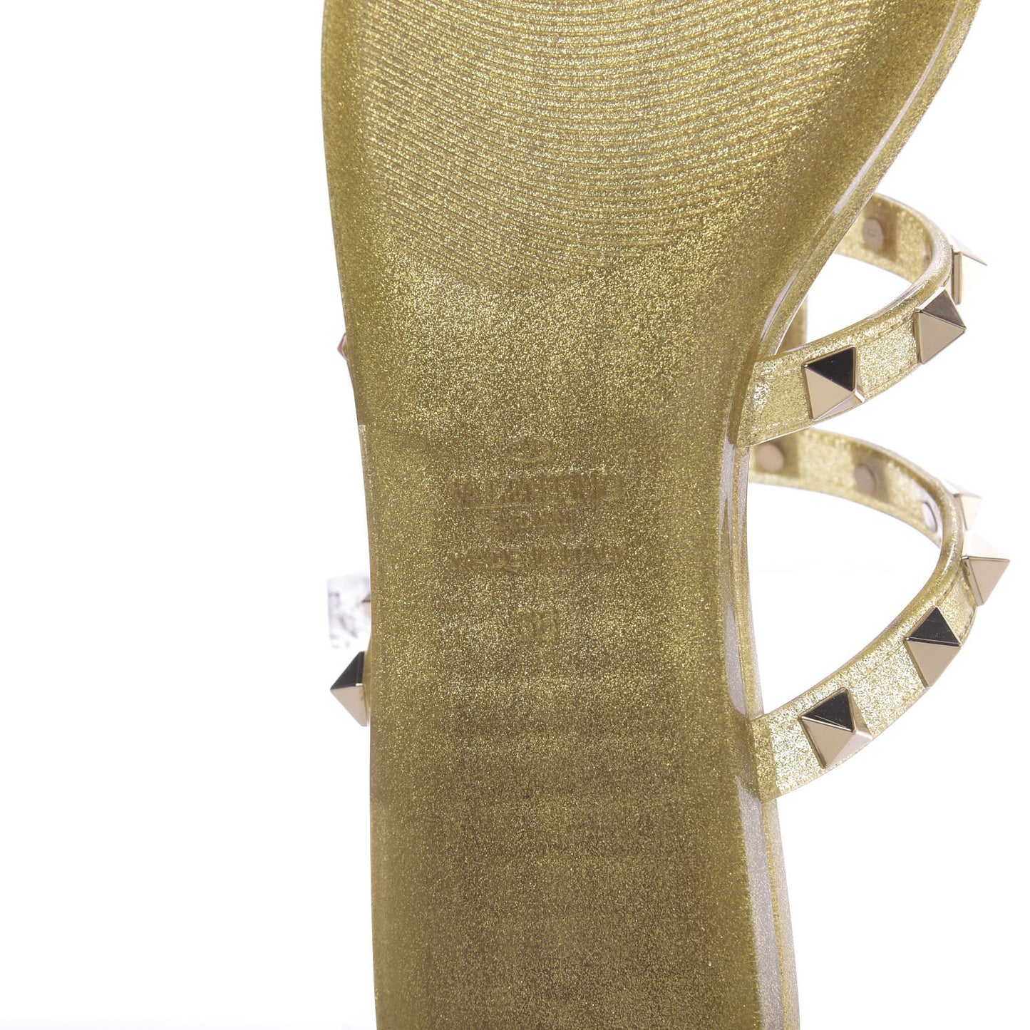 PVC Jelly Glitter Rockstud Caged Flat Thong Sandals 36 Oro